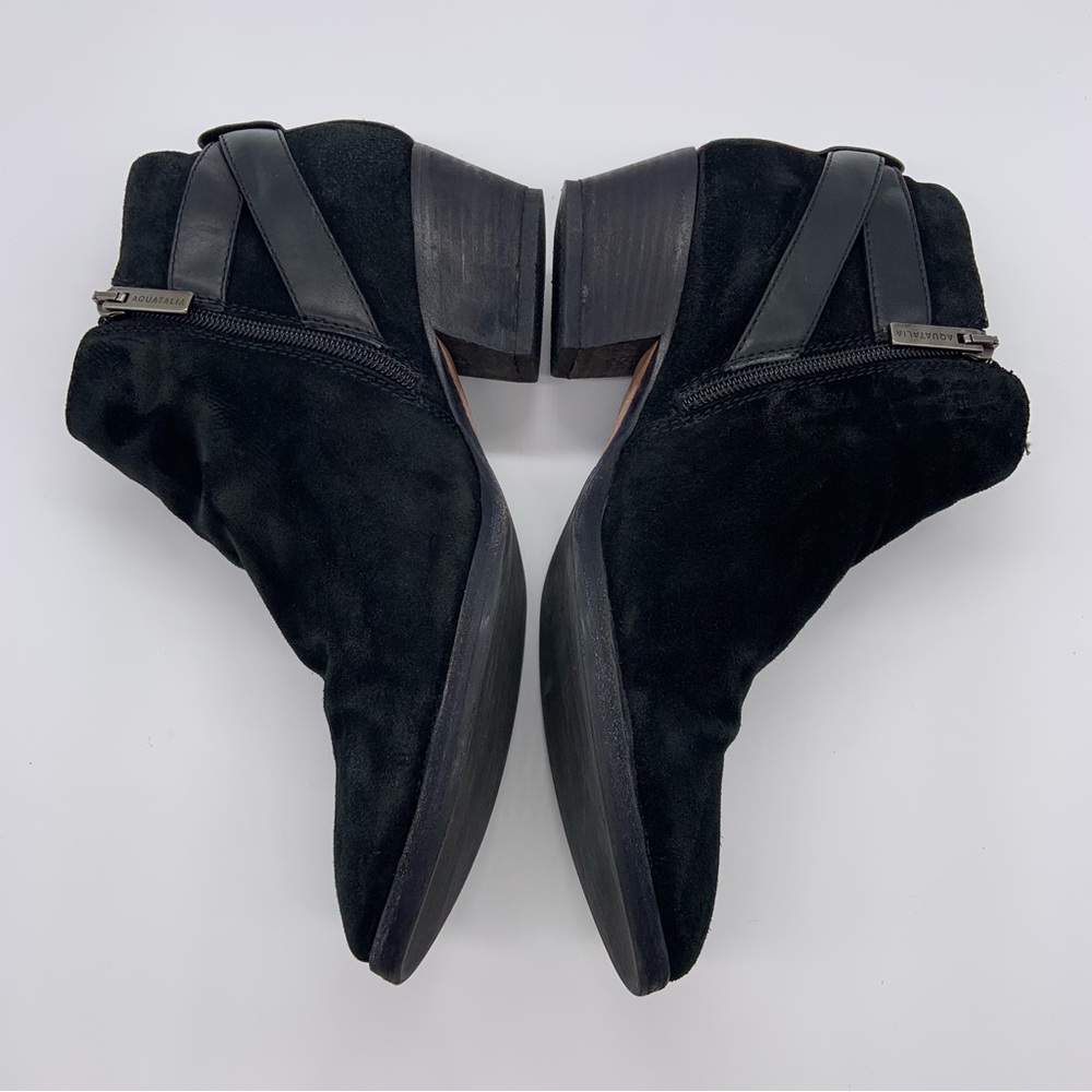 Aquatalia Black Suede Waterproof Farin Ankle Booties Boots Women Size 9 Italy - Picture 12 of 16